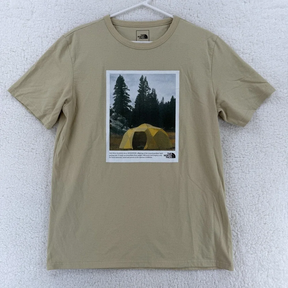 The North Face Shirt Mens Large Tan‎ Camping Tent Graphic Outdoors Hiking Tee